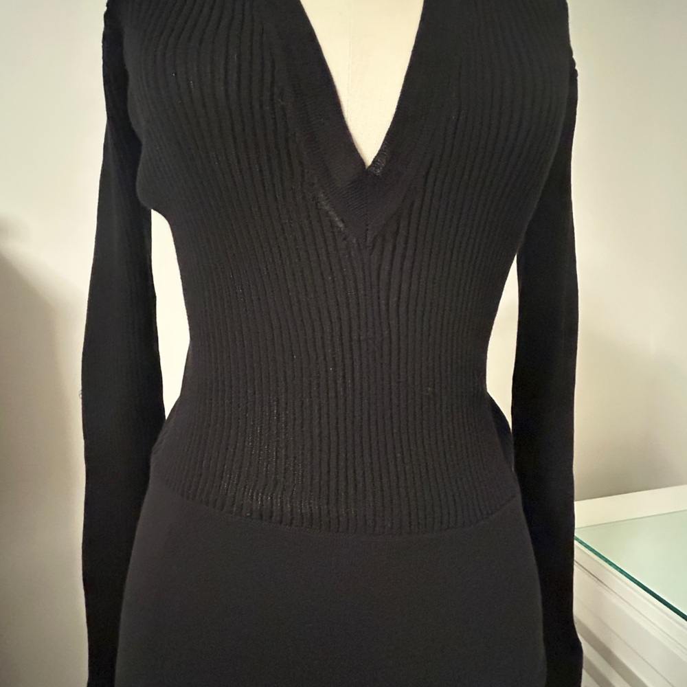 Black V-Neck Ribbed Sweater top